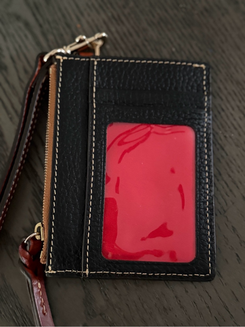 Dooney & Bourke Black Leather Wristlet with Brown Trim - Picture 3 of 3